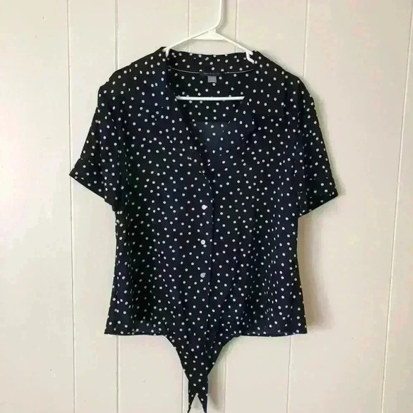 Tommy Hilfiger Button Down Polka Dot Printed Polyester Shirt Blouse Size M - Picture 7 of 7